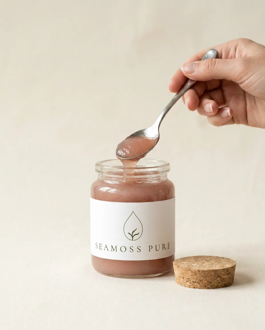 Hand lifting a spoonful of gel