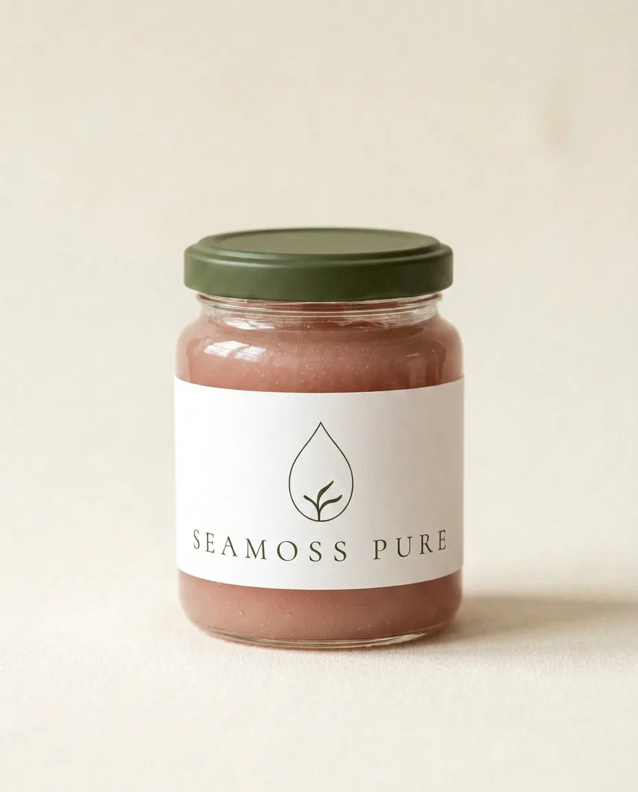 The SEAMOSS PURE jar with its flat matte olive-green metal lid